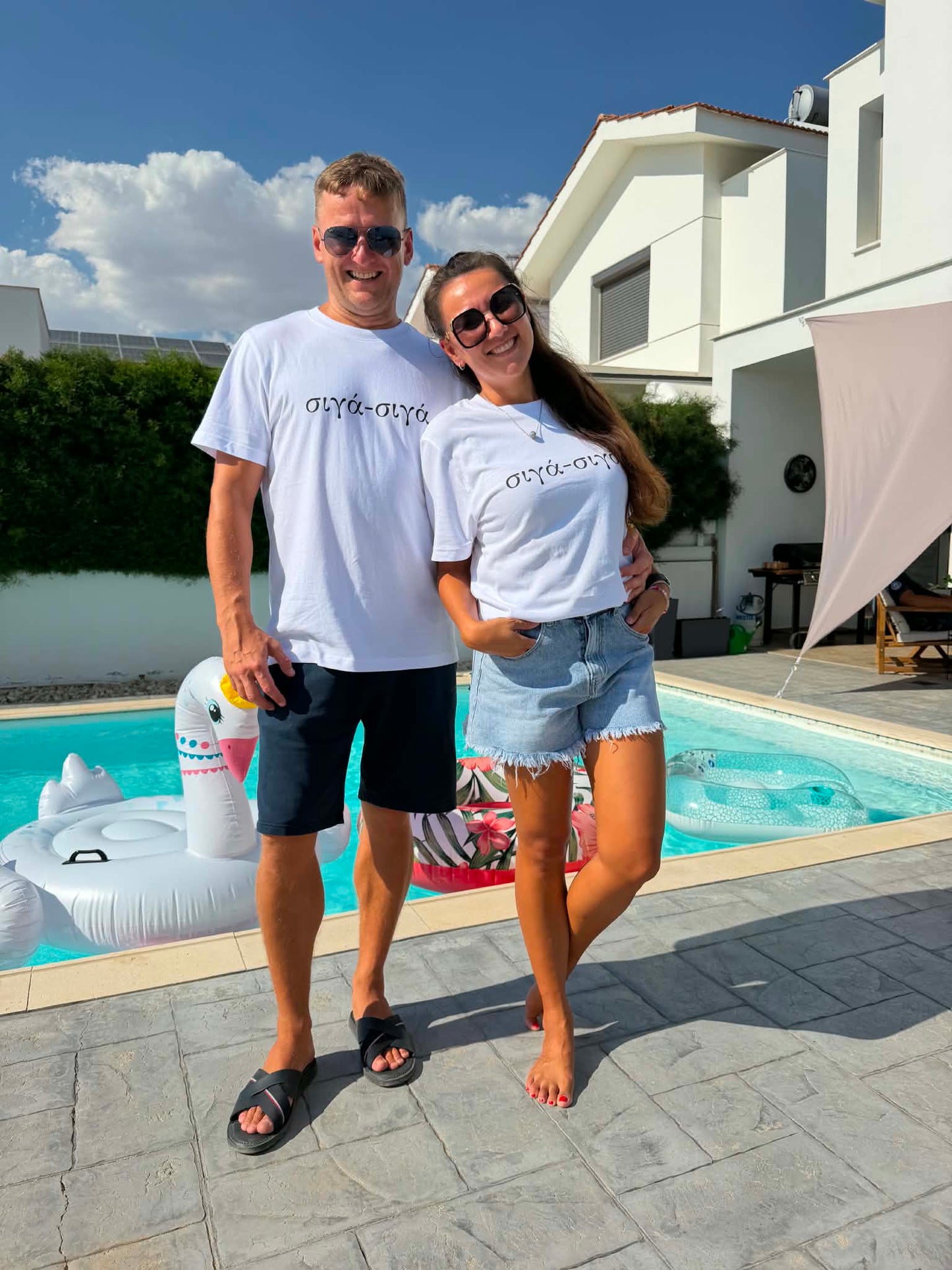 Slow living lifestyle in Cyprus wearing Siga-Siga organic cotton t-shirts