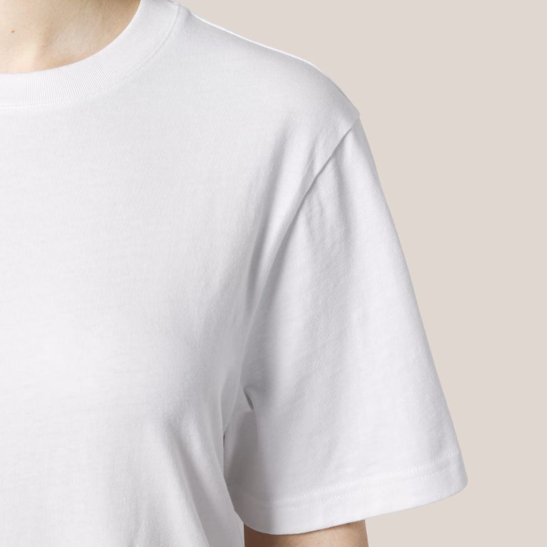 Premium organic cotton t-shirt fabric detail and relaxed fit construction